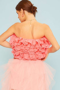 Coral Side Zipper Tier Ruffle Tube Top