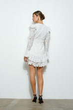 White Lace Ruffled Long Sleeve Tiered Mini Dress