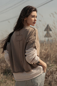 Beige Washed Layered Knit Sweater