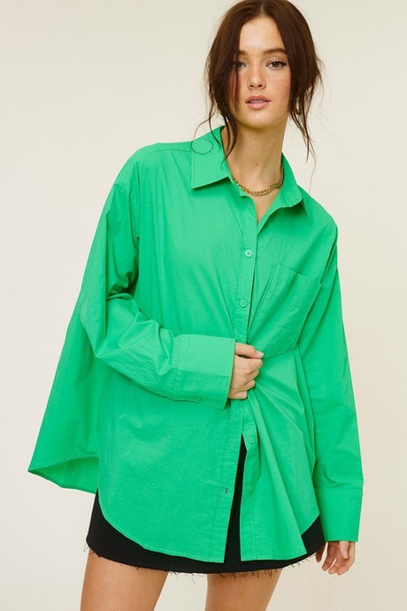 Green Loose Fit Button Down Shirt