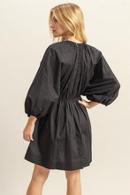 Black Dolman Sleeve V Neck Poplin Mini Dress