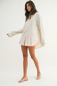 Natural Linen Oversized Button-Up Shirt