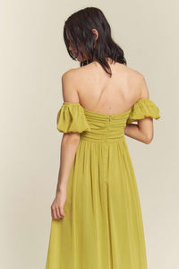 Kiwi Ruched Chest Off Shoulder Chiffon Maxi Dress