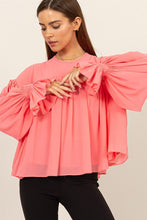 Sugar Coral Flowy Blouse With Gathered Cuffs