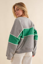 H.Grey/Green Long Sleeve Color Block Crew Neck Sweatshirts