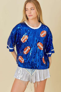 Royal Blue Game day Sequin Foot Ball Flocking Crop Top