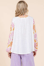 Ivory Combo Tropical Leaf Print Contrast Long Sleeve Top