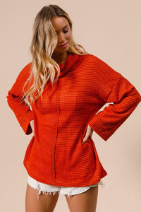 Rust Popcorn Waffle Turtle Neck Top