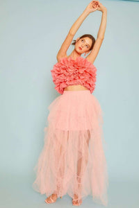 Coral Side Zipper Tier Ruffle Tube Top