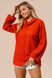 Rust Popcorn Waffle Turtle Neck Top