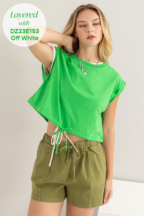 Green Drawstring Hem Crop Top