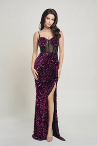 Fuchsia Cecily Teddy Velvet Corset Maxi Dress