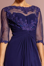 Navy Chiffon Long Dress With Sheer Sleeve And Back