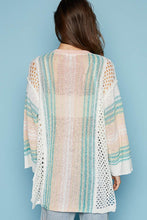 Ivory Multi Straight Long Sleeve Stripe Solid Open Cardigan