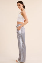 Slate Sporty Satin-Effect Track Pants W Stripes