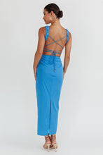 Blue Sleeveless Ruched Design Maxi Dress