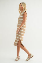 Mocha/Cream Striped Muscle Tank Sweater Midi Dress