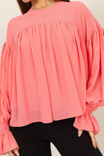 Sugar Coral Flowy Blouse With Gathered Cuffs