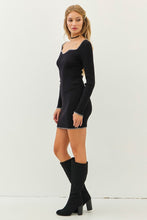 Black/Cream Sweetheart Contrast Stitch Sweater Bodycon Dress