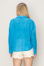 Blue Cotton Voile Twisted Hem Shirt