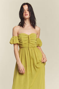 Kiwi Ruched Chest Off Shoulder Chiffon Maxi Dress