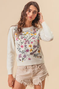 Ivory Flower Embroidery Sweater