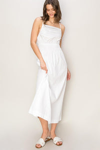 White Poplin Backless Midi Dress