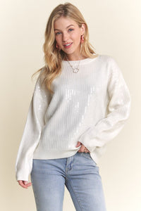 Off White Sequins Accent Sweater Top