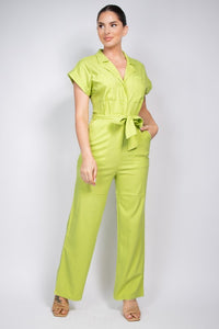 Citrus Belted Button-Down Linen Jumpsuit