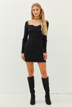 Black/Cream Sweetheart Contrast Stitch Sweater Bodycon Dress