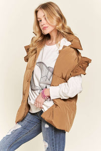 Camel Ruffle Sleeve Down Vest