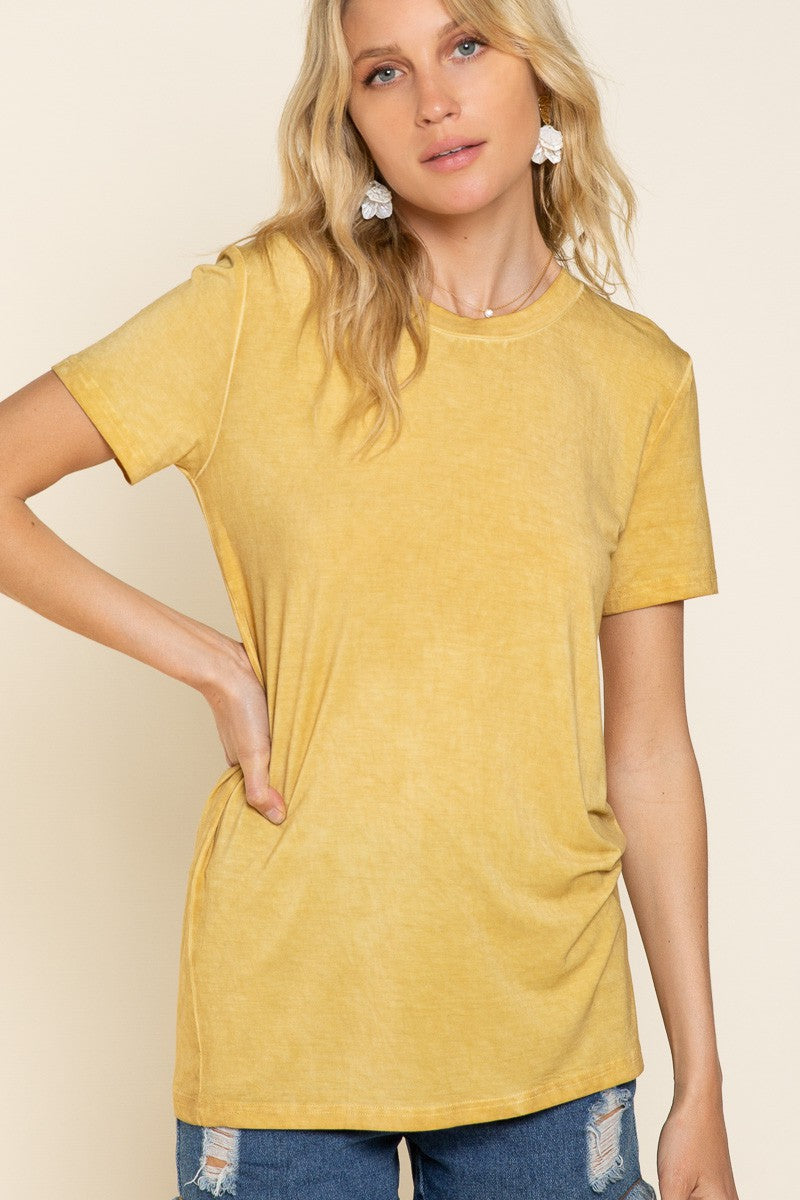 Ginkgo Yellow Round Neck Short Sleeve Basic Top