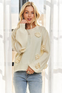 Ivory Floral Applique Sweater Top