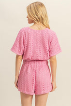 Pink Set-Vneck Crochet Crop Top And Shorts Set