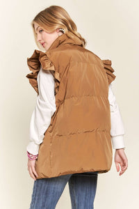 Camel Ruffle Sleeve Down Vest