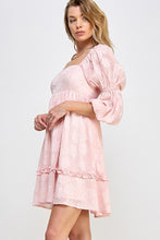 Light Pink Flower Textured Tiered Peasant Sleeve Dress