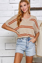 Taupe Textured Stripe V-Neck Sweater Top