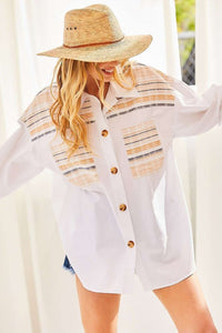 White Contrast Boho Print Oversized Shirts Top