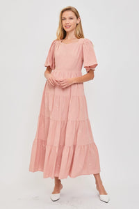 Blush Modest Embroidery Flutter Sleeve Dress