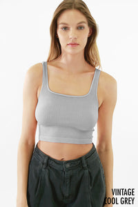 Cool Grey Vintage Square Neck Crop Top