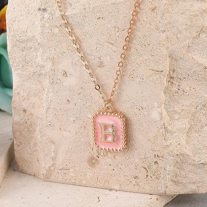 Rose Shape Alphabet Necklace