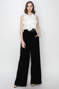 Black Waist Flap Chain Detail Wide Pants