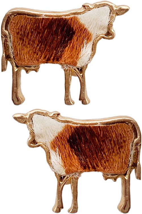 Brown Farm Animal Steer Casting Cowhide Stud Earring