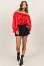 Red Orange Off-Shoulder Satin Balloon Sleeve Top