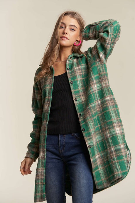 Green Button Down Flannel Shacket