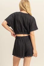 Black Set-Vneck Crochet Crop Top And Shorts Set