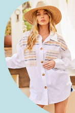 White Contrast Boho Print Oversized Shirts Top