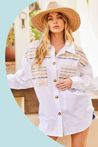 White Contrast Boho Print Oversized Shirts Top