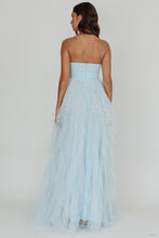 Blue Strapless Tulle Maxi Dress