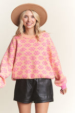 Orange Floral Pattern Cutesy Sweater Top